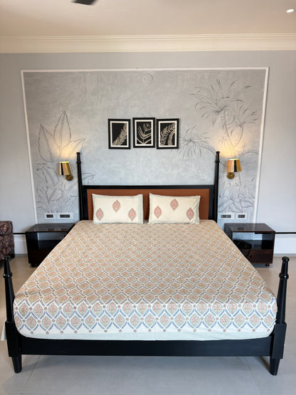 Heritage Medley HandBlock King Size Bedsheet with 2 Pillow Covers (108”*108”)