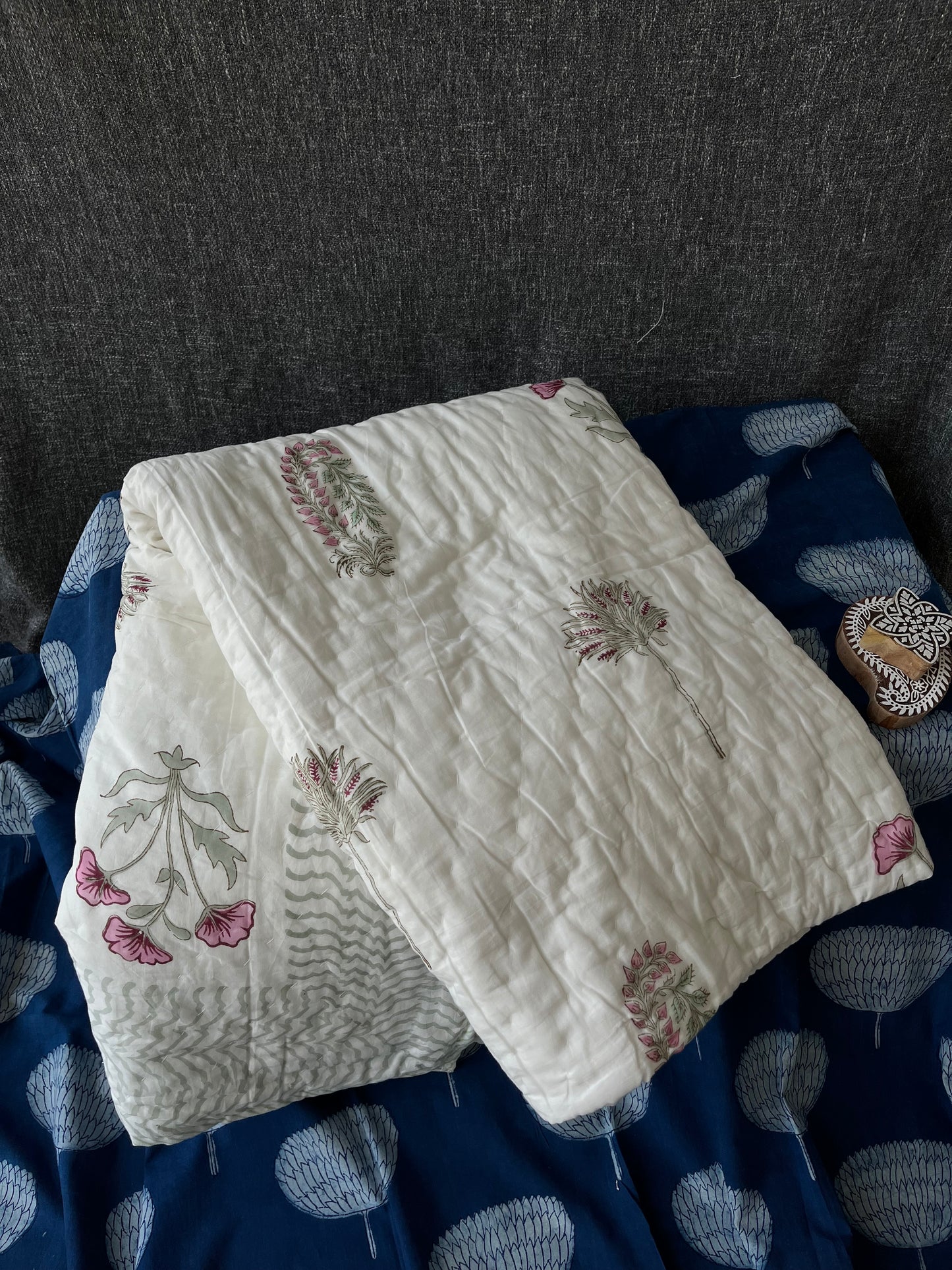 Rossy Handblock Single Bed Quilt (60”*90”)