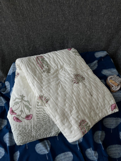 Rossy Handblock Single Bed Quilt (60”*90”)