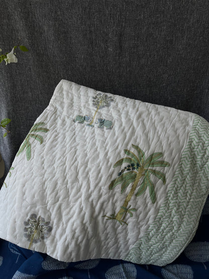 Coconut Tree Handblock Single Bed Quilt (60”*90”)