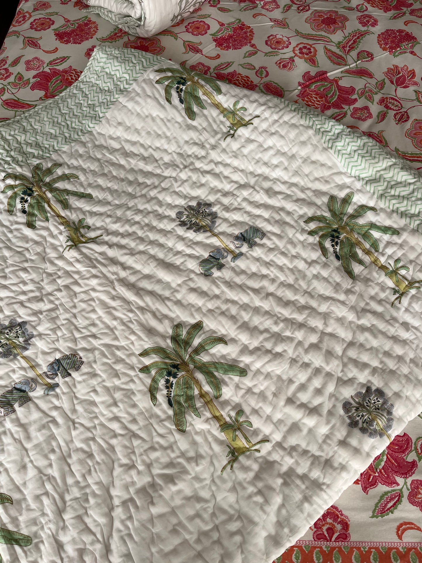 Coconut Tree Handblock Single Bed Quilt (60”*90”)
