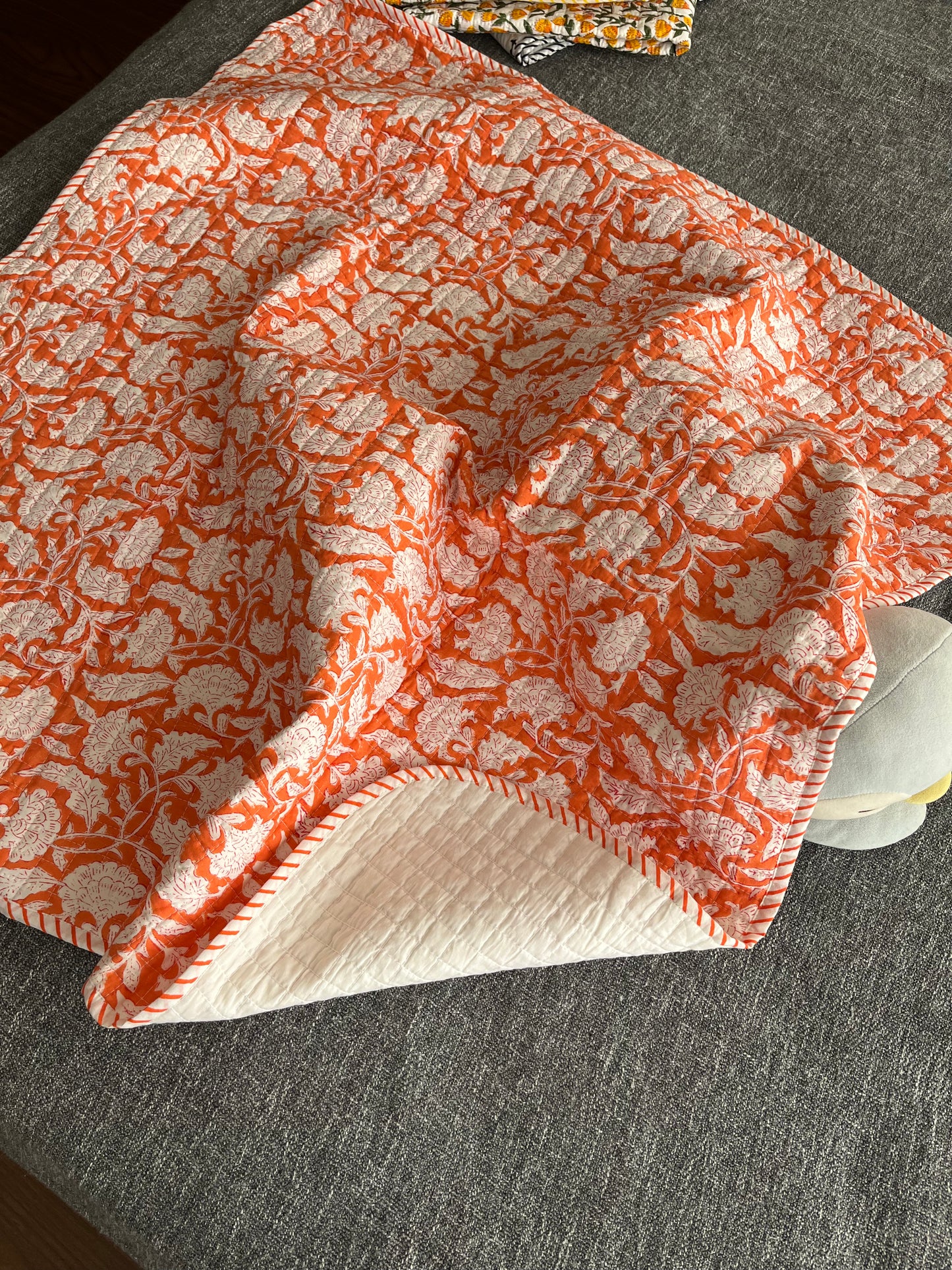 Sweet Orange Handblock Cozzy Baby Quilt