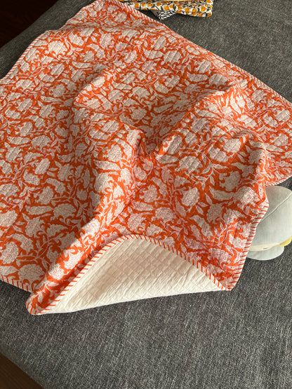Sweet Orange Handblock Cozzy Baby Quilt