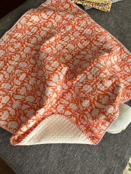 Sweet Orange Handblock Cozzy Baby Quilt