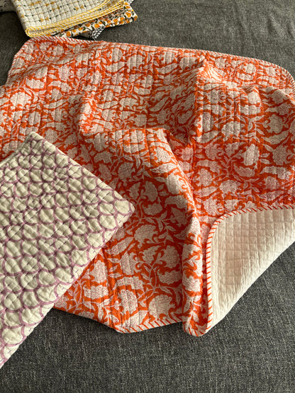 Sweet Orange Handblock Cozzy Baby Quilt