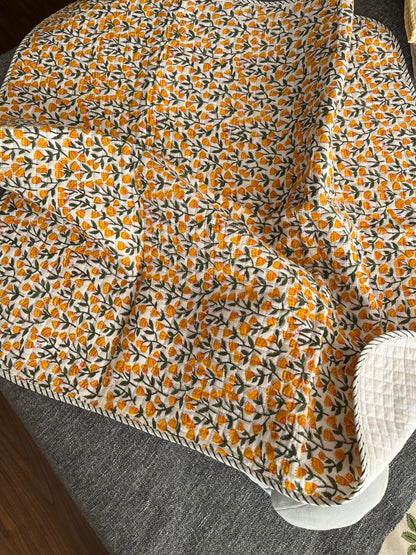 Flower Sprinkles Handblock Baby Quilt (40”*60”)