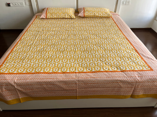Spring Cotton Queen Size Bedsheet with 2 Pillow Covers (90”*108”)