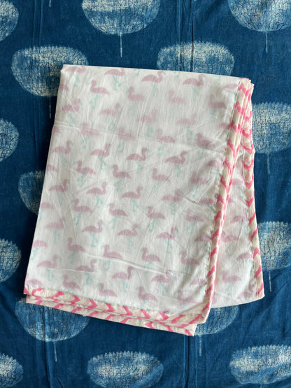 Pink Swan Handblock Baby Dohar (40”*60”)