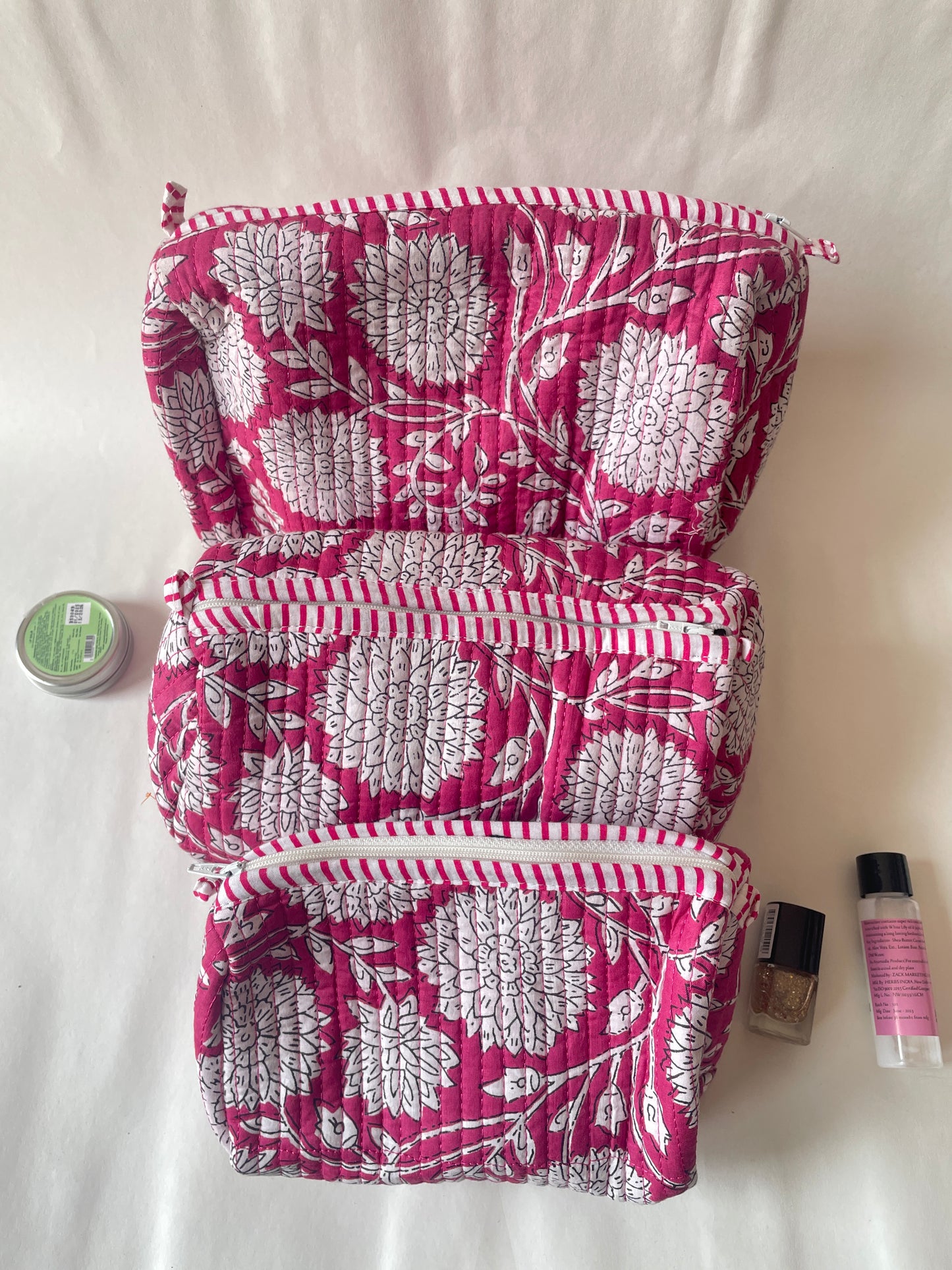 Amber Flora Cotton Quilted Pouches (set of 3)