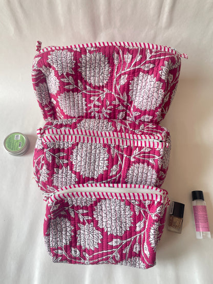 Amber Flora Cotton Quilted Pouches (set of 3)
