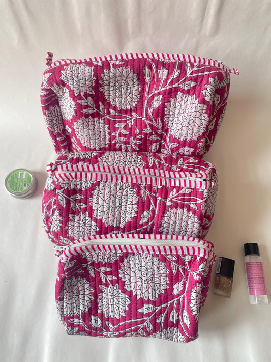 Amber Flora Cotton Quilted Pouches (set of 3)