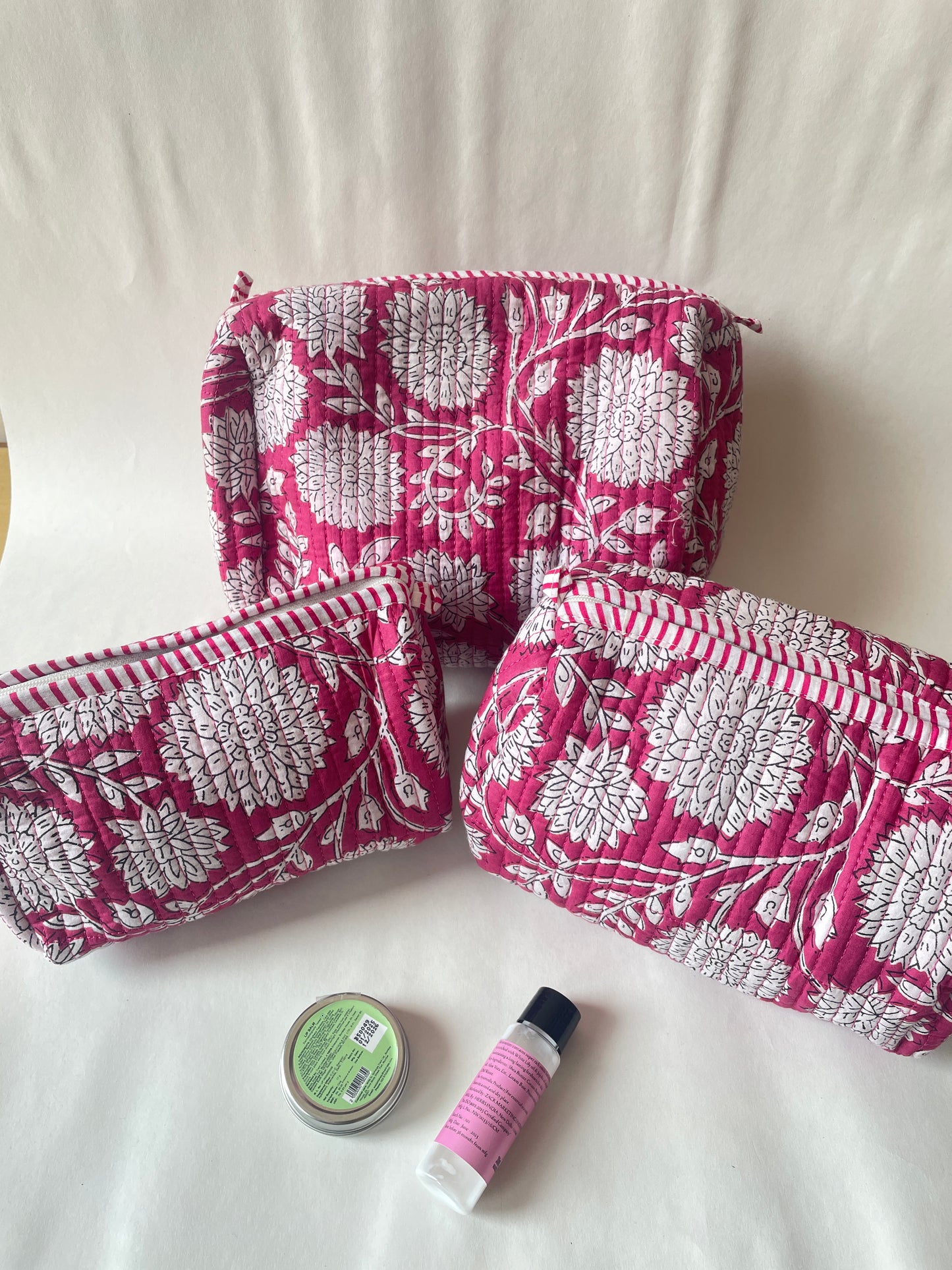 Amber Flora Cotton Quilted Pouches (set of 3)