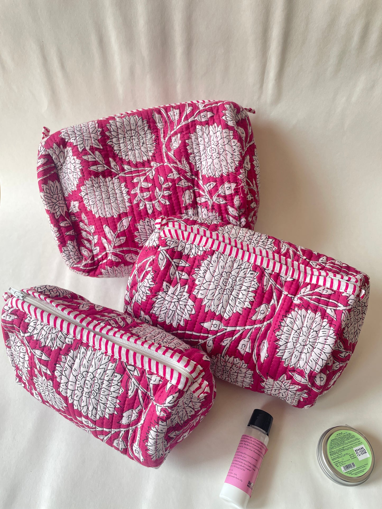 Amber Flora Cotton Quilted Pouches (set of 3)
