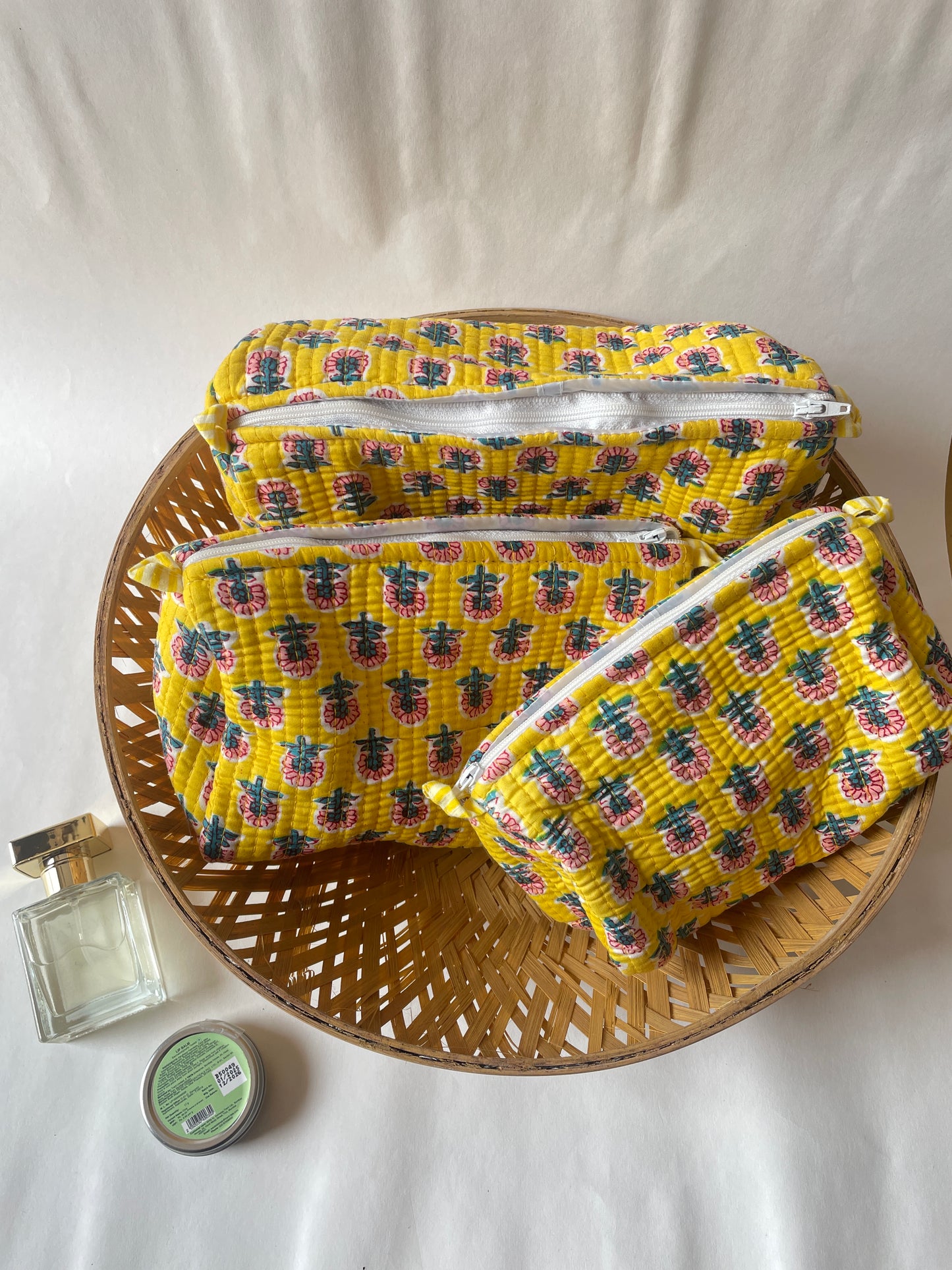 Warm Bloom Cotton Quilted Pouches (set of 3)