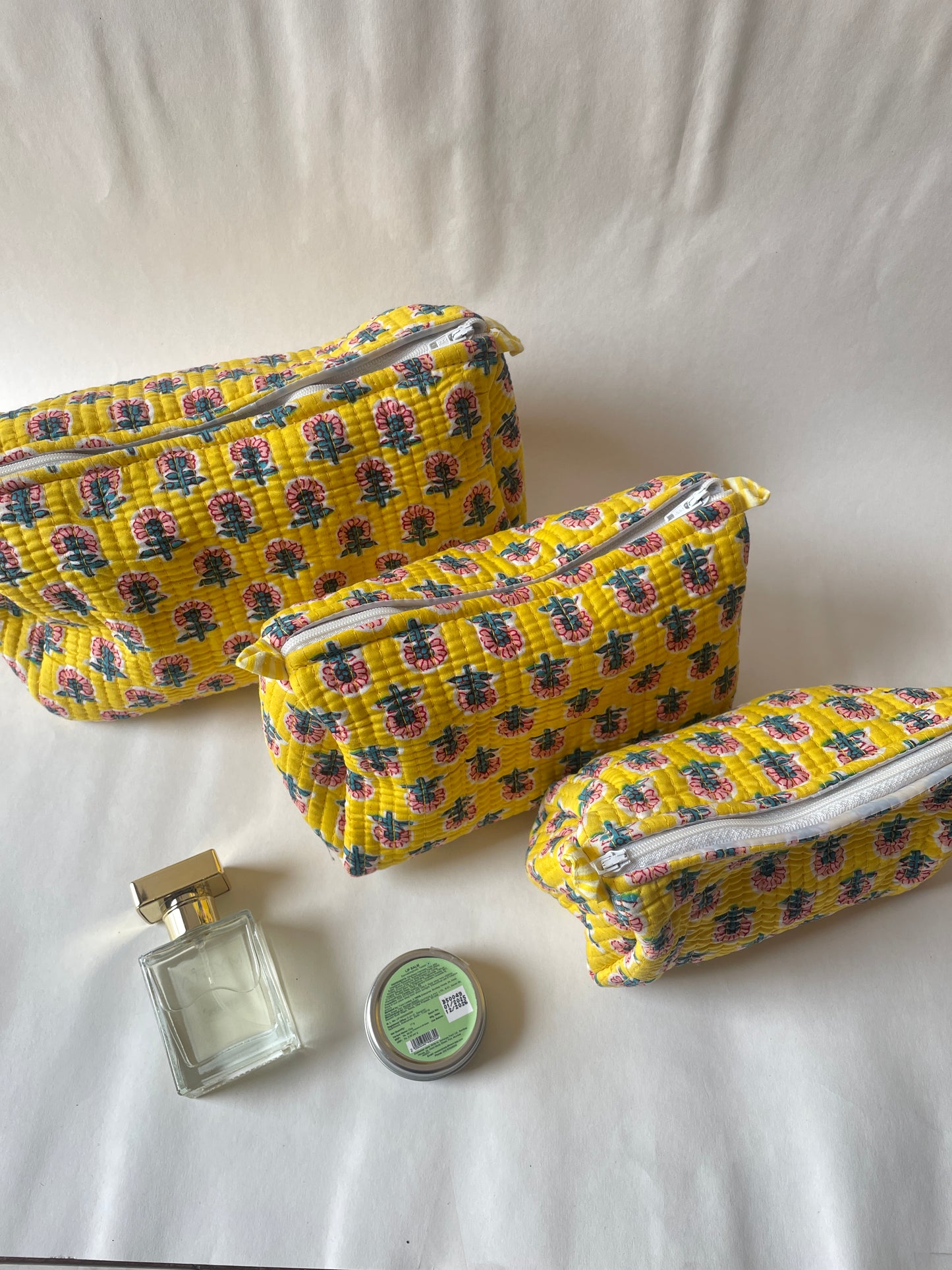 Warm Bloom Cotton Quilted Pouches (set of 3)