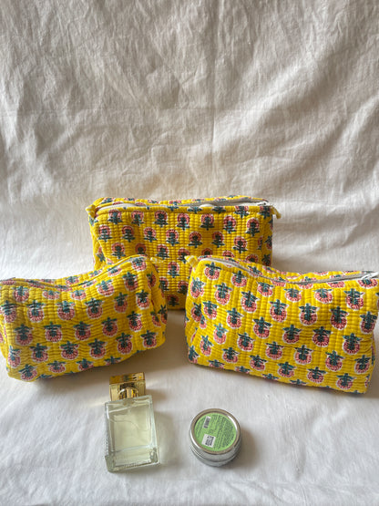 Warm Bloom Cotton Quilted Pouches (set of 3)