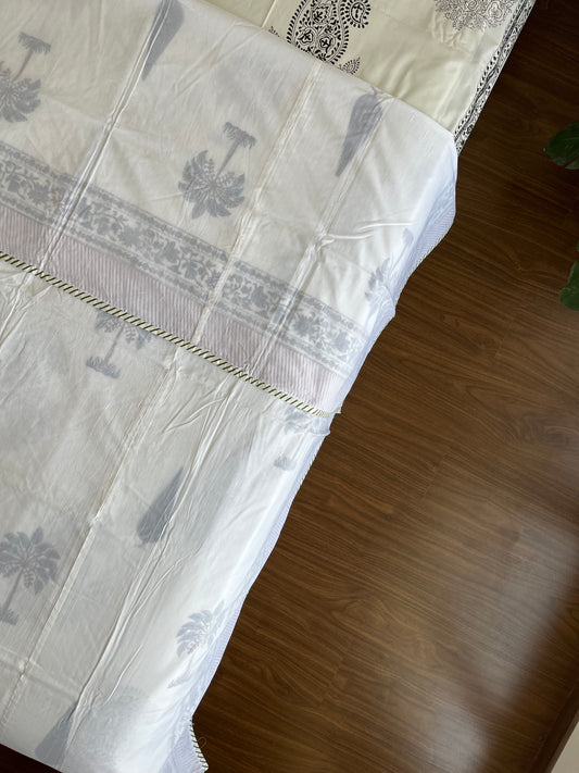 Palm Breeze HandBlock Cotton Single Bed Dohar (90”*108”)
