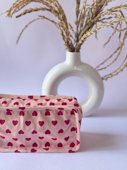 Pink Heart Cotton Canvas Box Pouch – Compact Storage with a Sharp Edge