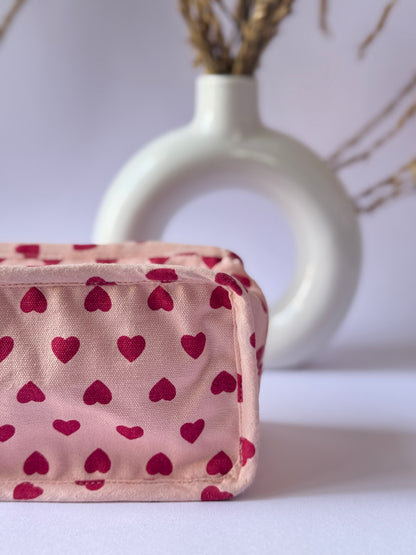 Pink Heart Cotton Canvas Box Pouch – Compact Storage with a Sharp Edge