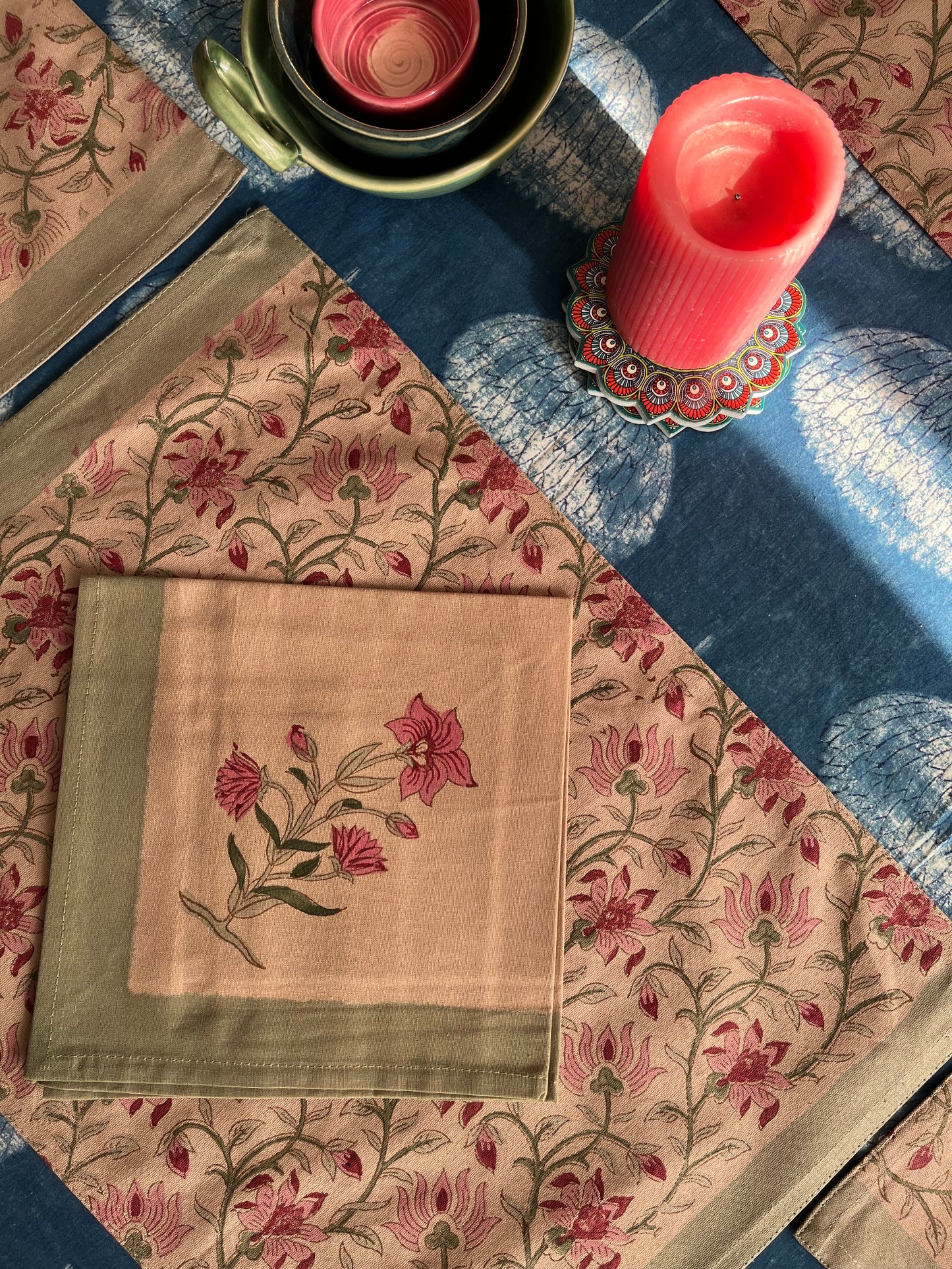 Vintage Charm HandBlock Dining Mat & Napkin Set of 6