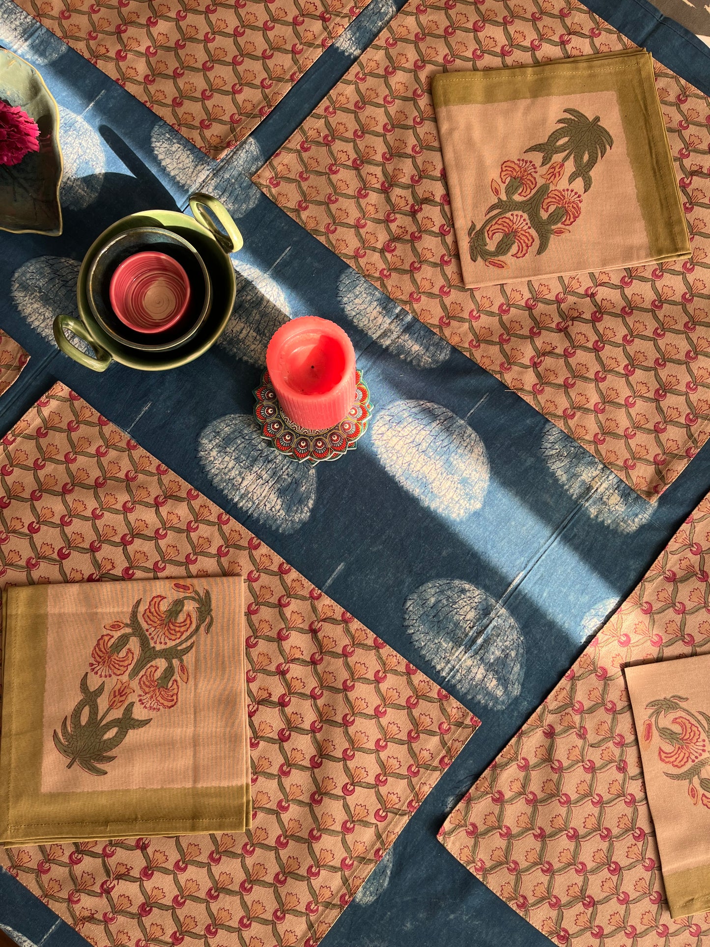 Vintage Charm HandBlock Dining Mat & Napkin Set of 6