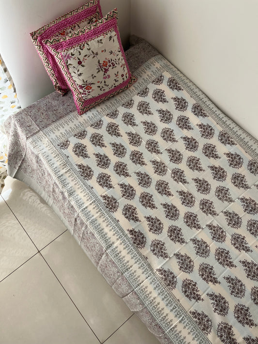 Floral Geometrical Single Bedsheet without Pillow Cover (60”*90”)