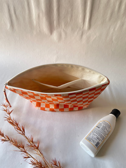 Orange Checkered Cotton Canvas Big Pouch