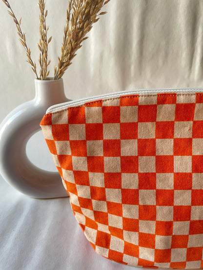 Orange Checkered Cotton Canvas Big Pouch