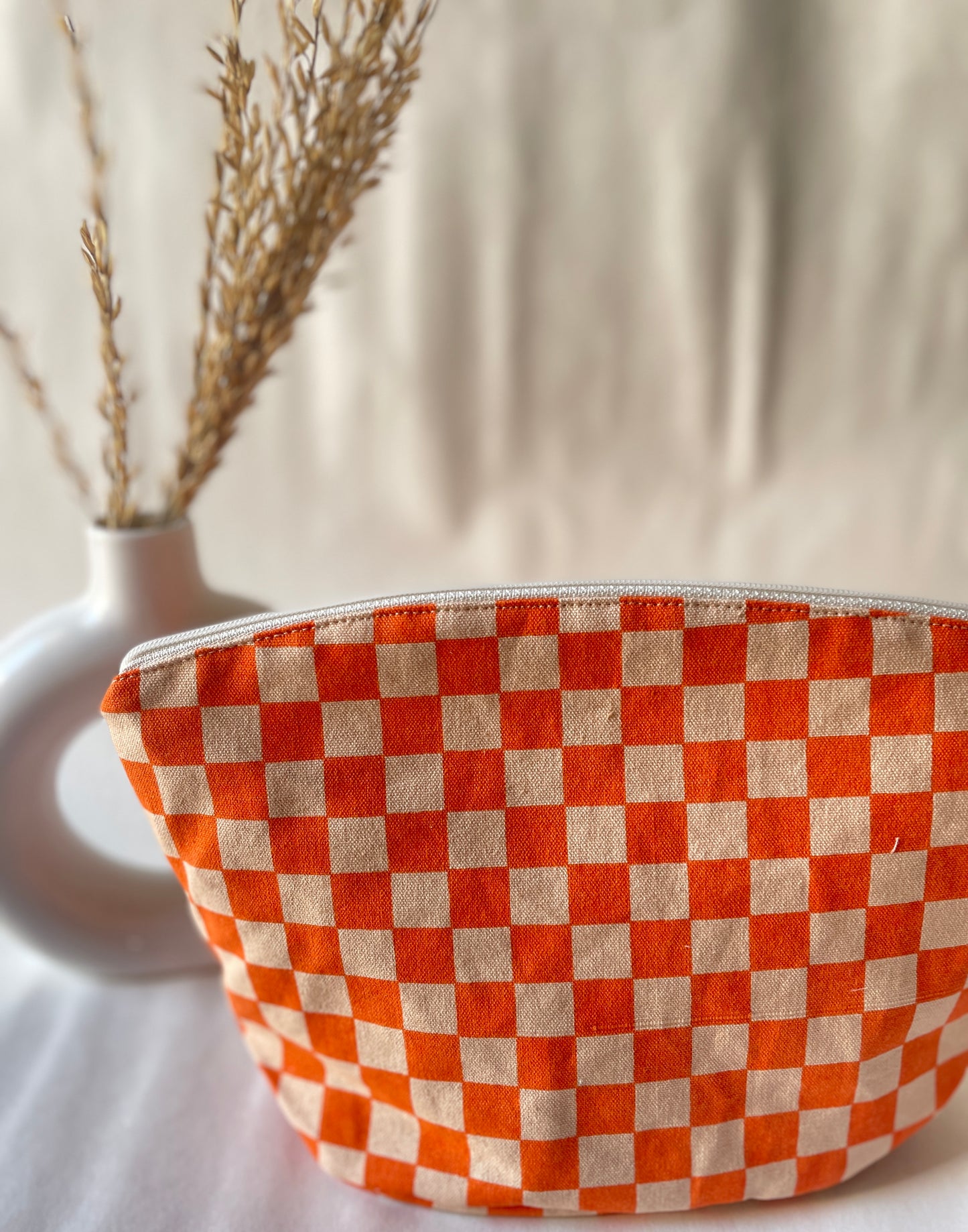 Orange Checkered Cotton Canvas Big Pouch