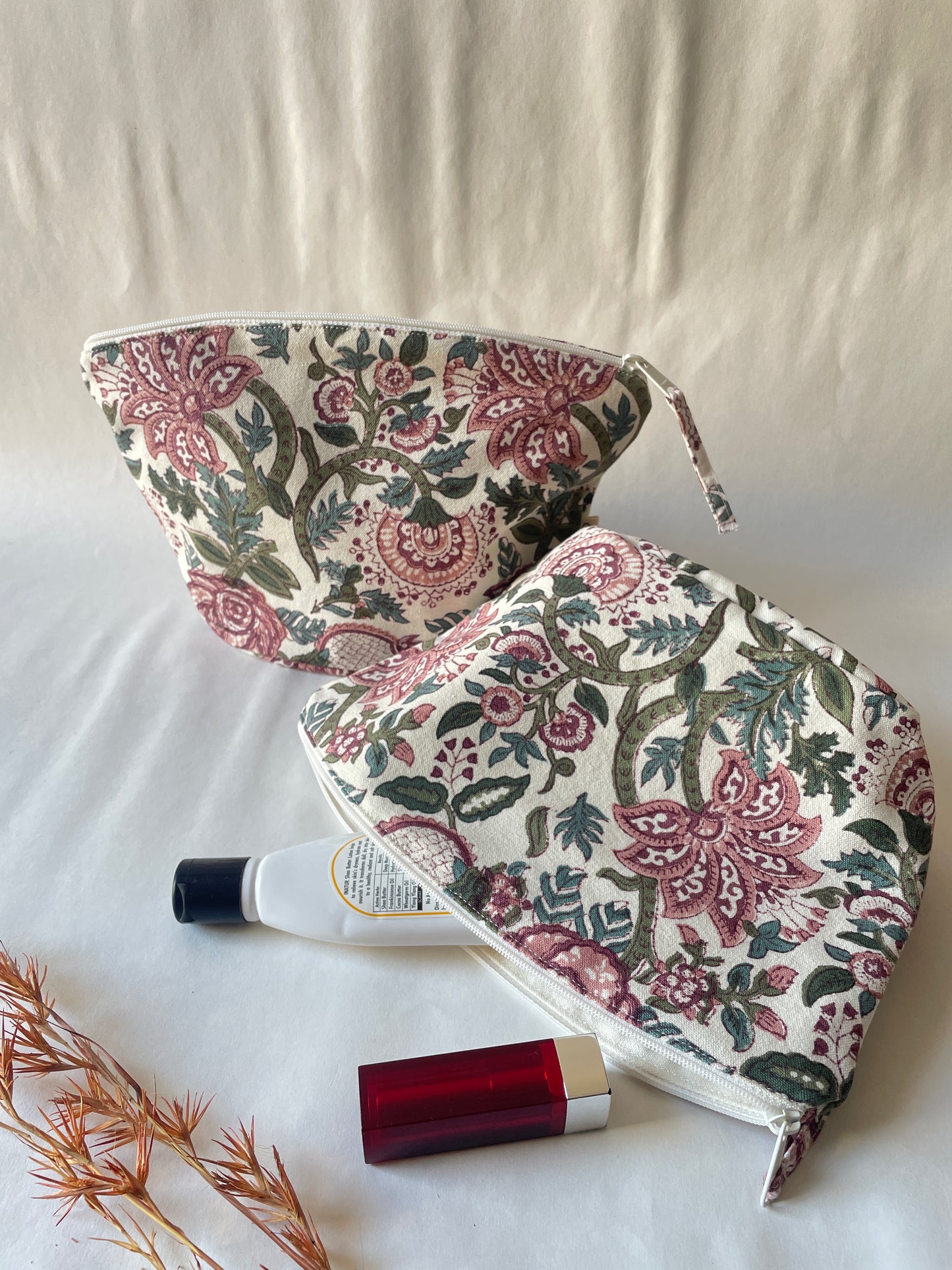 Multicolour floral Cotton Canvas Big Pouch