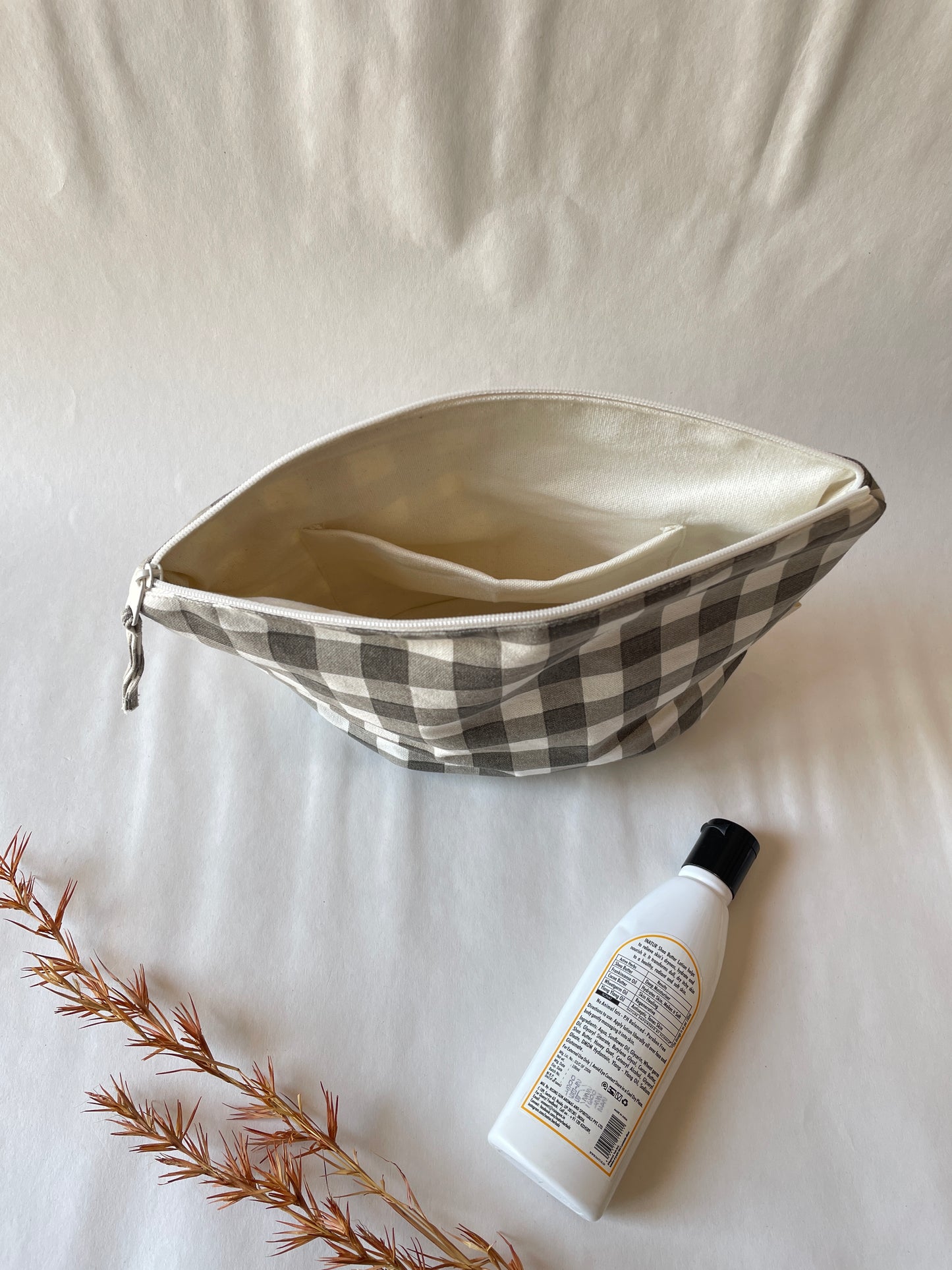 Grey Checkered Cotton Canvas Big Pouch