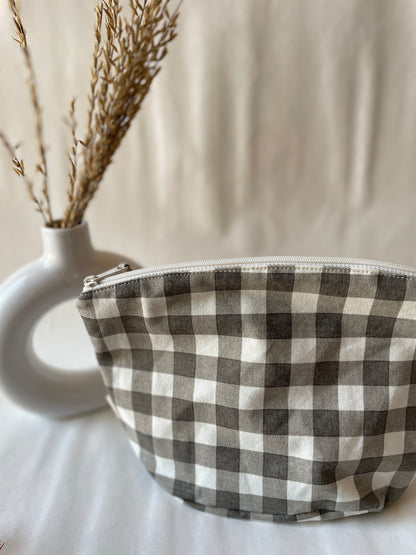 Grey Checkered Cotton Canvas Big Pouch