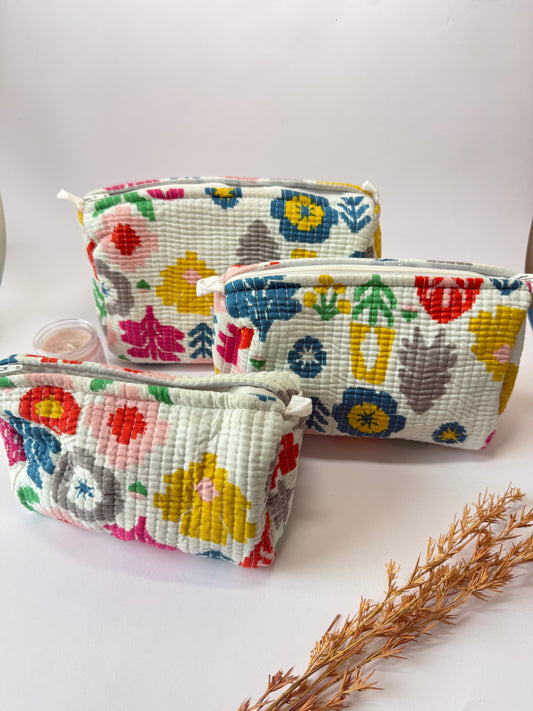 Botanical Charm Cotton Quilted Pouches (set of 3)