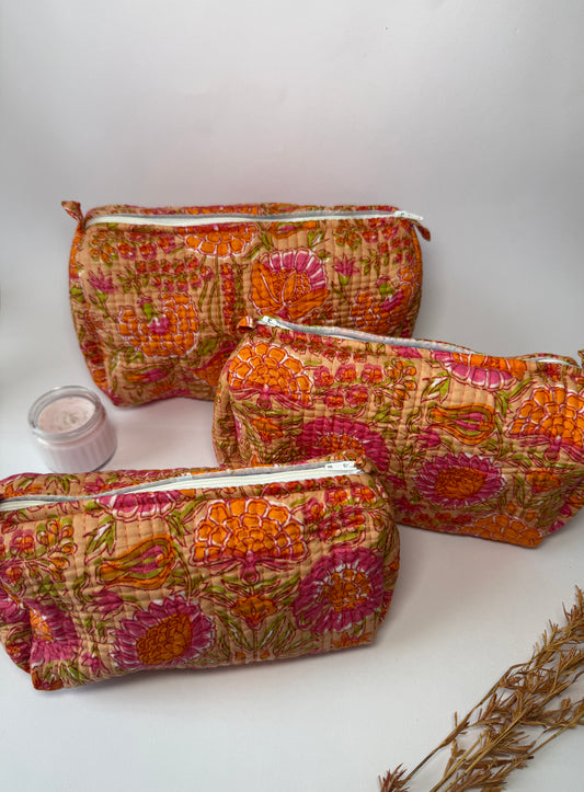 Vintage Marigold Cotton Quilted Pouches (set of 3)