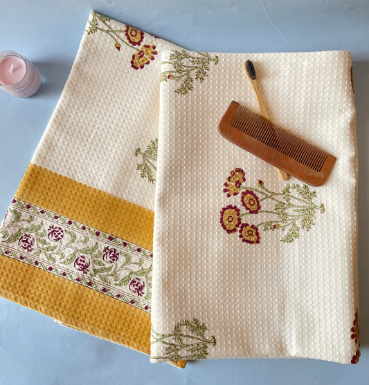 Floral Cascade HandBlock Waffle Bath Towel