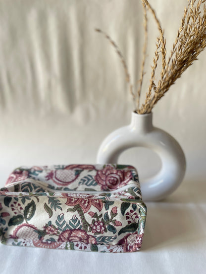 Multicolour Floral Cotton Canvas Box Pouch – Compact Storage with a Sharp Edgef