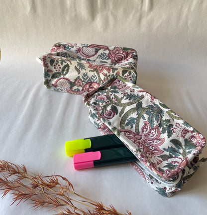 Multicolour Floral Cotton Canvas Box Pouch – Compact Storage with a Sharp Edgef
