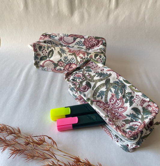 Multicolour Floral Cotton Canvas Box Pouch – Compact Storage with a Sharp Edgef