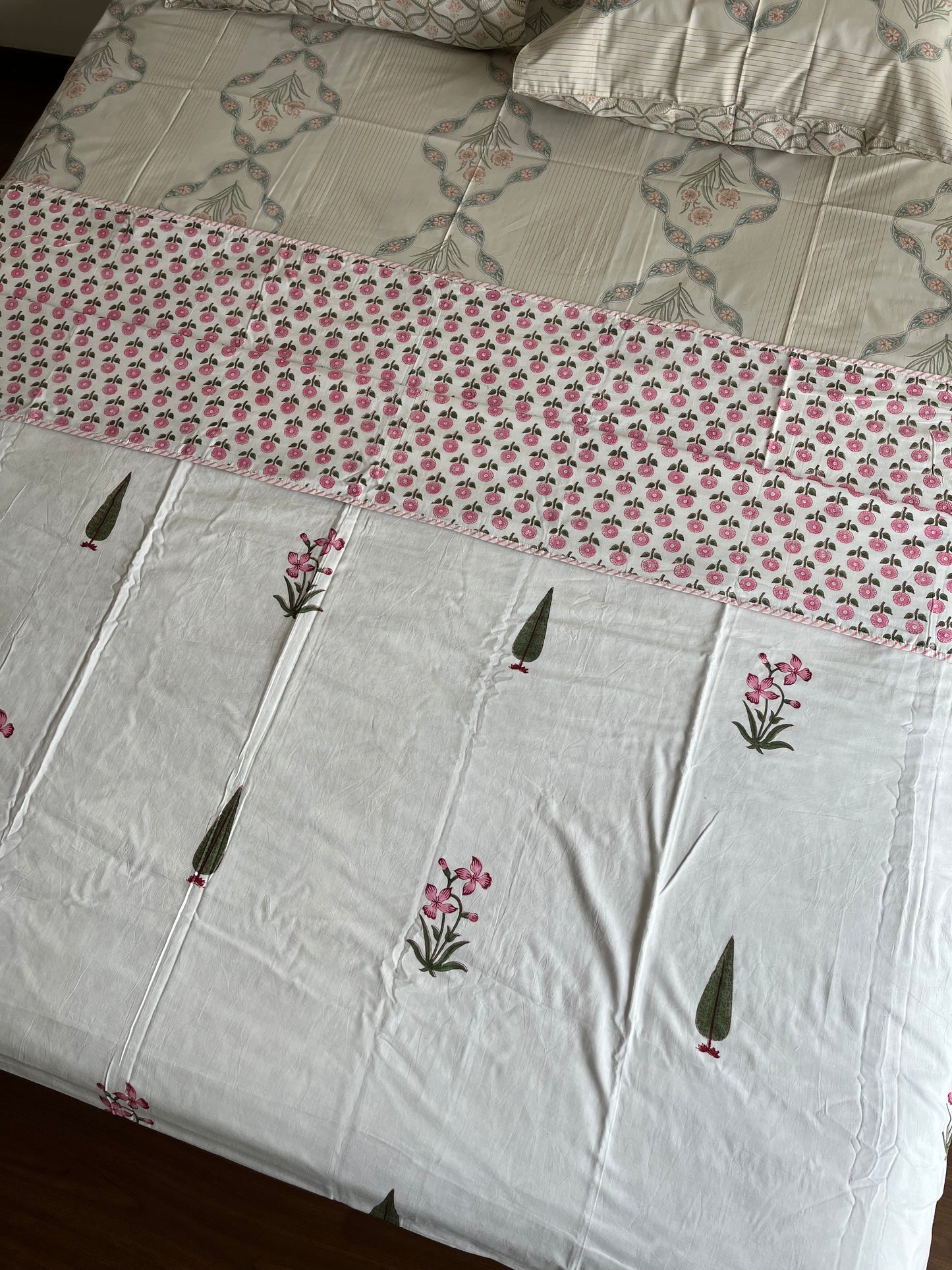 Green Floral Design Handblock Double Dohar (90”*108”)