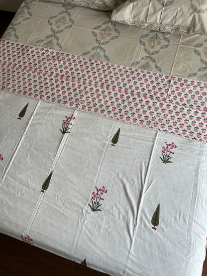 Green Floral Design Handblock Double Dohar (90”*108”)