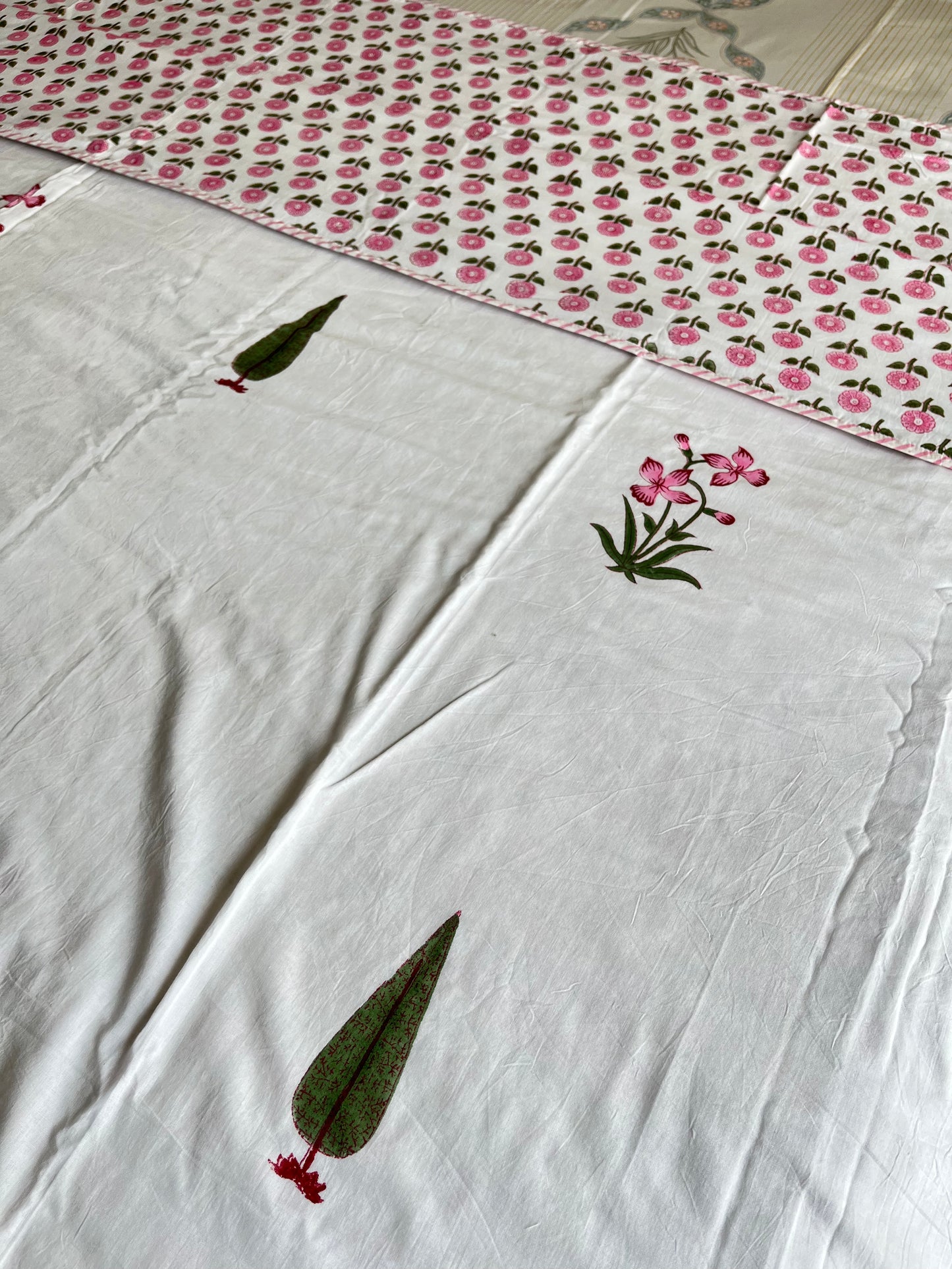 Green Floral Design Handblock Double Dohar (90”*108”)