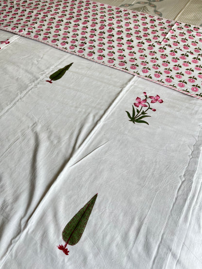 Green Floral Design Handblock Double Dohar (90”*108”)