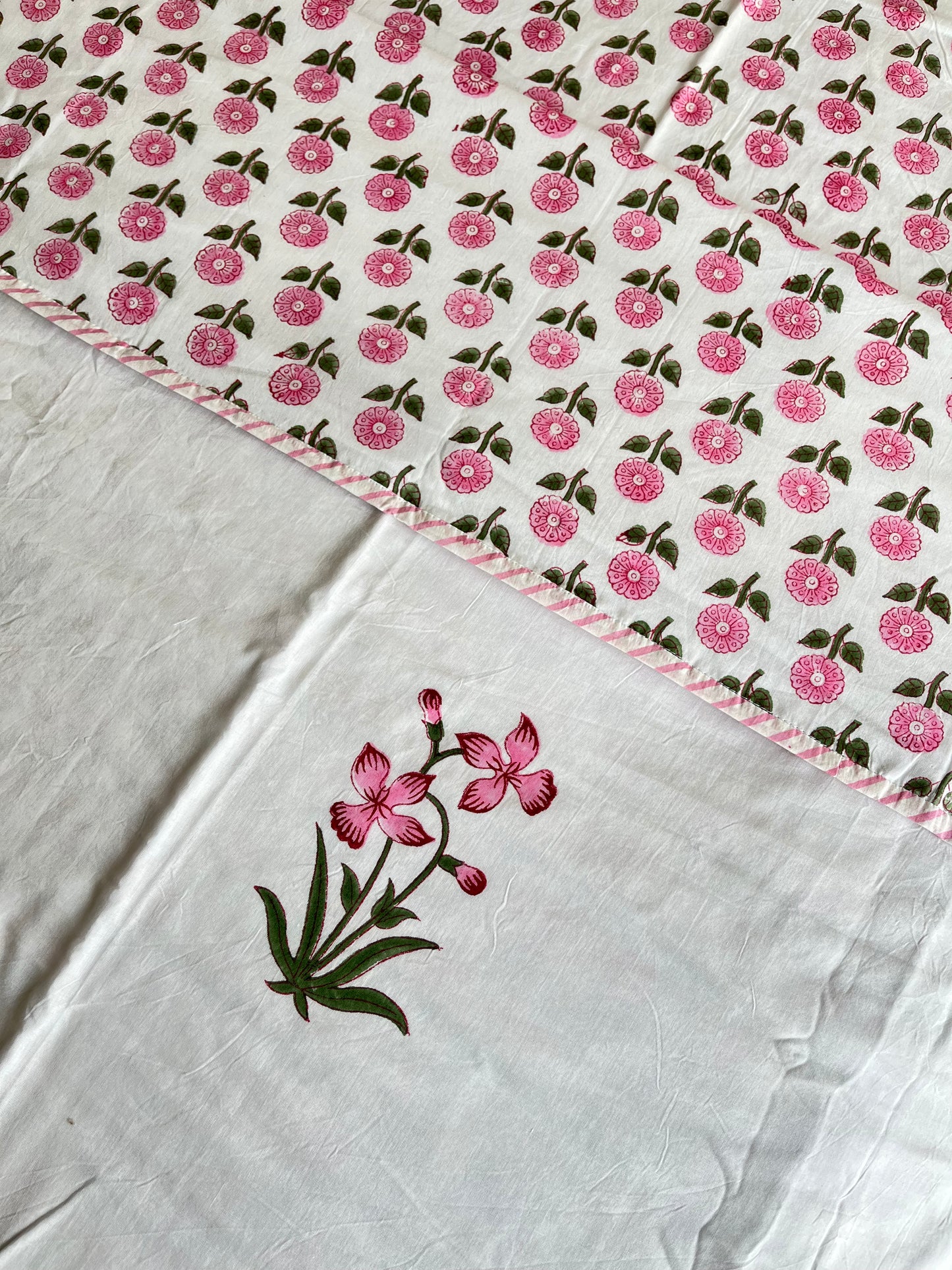 Green Floral Design Handblock Double Dohar (90”*108”)