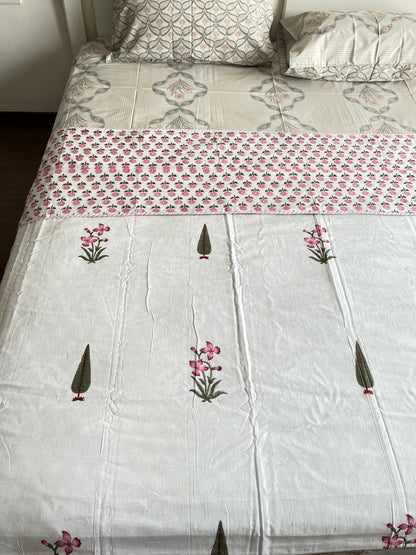 Green Floral Design Handblock Double Dohar (90”*108”)