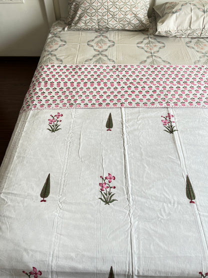 Green Floral Design Handblock Double Dohar (90”*108”)