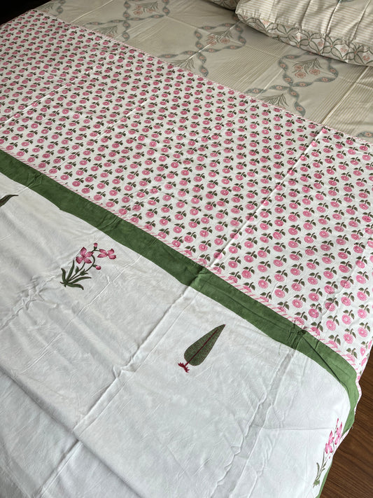 Green Floral Design Handblock Double Dohar (90”*108”)