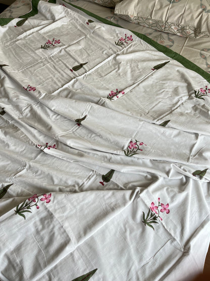 Green Floral Design Handblock Double Dohar (90”*108”)