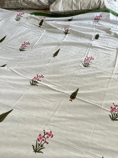 Green Floral Design Handblock Double Dohar (90”*108”)