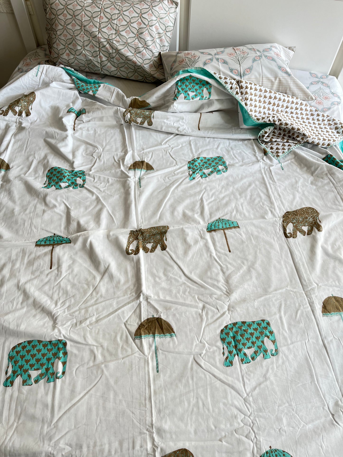 Green Elephant Premium Handblock Double Dohar (90”*108”)