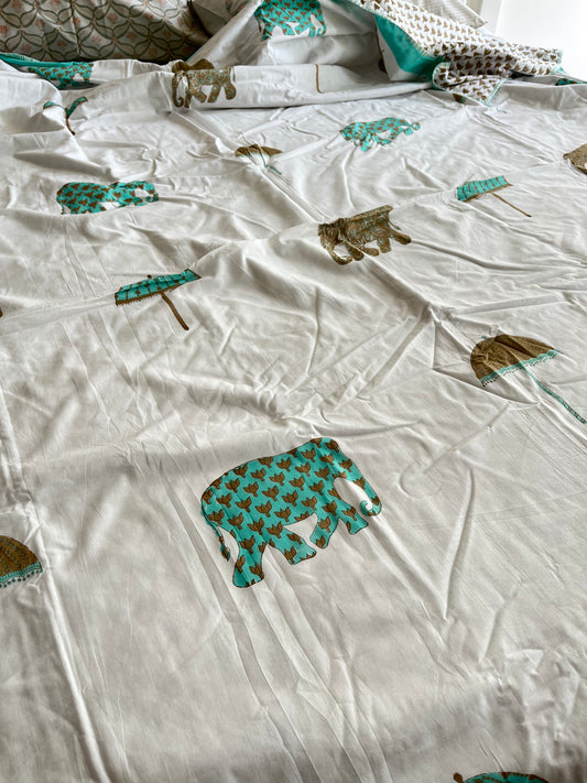 Green Elephant Premium Handblock Double Dohar (90”*108”)